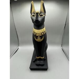 Egyptian Bastet Goddess Cat Statue Black and Gold Handmade Stone From Egypt